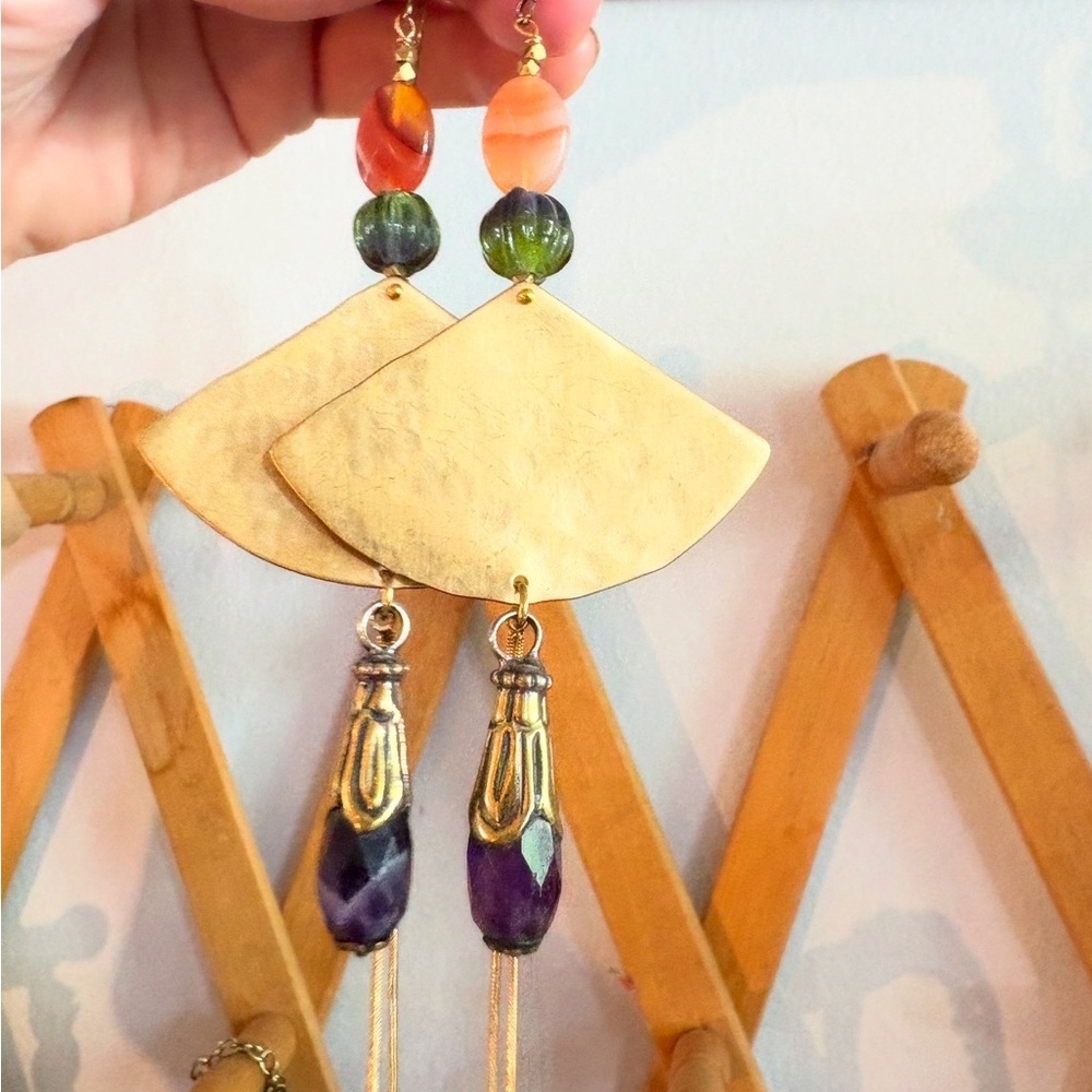 Elegant Gold and Multicolor Dangle Earrings